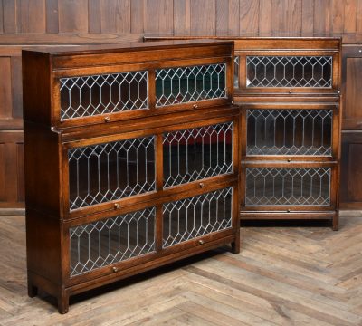 Pair of Edwardian Oak Barrister Bookcase with Leaded Glass SAI3804