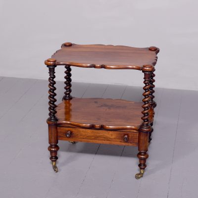 Neat sized Victorian rosewood two-tiered whatnot/stand – (would make a perfect television stand)