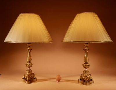 A Pair of Original Cast Brass Table Lamps. 