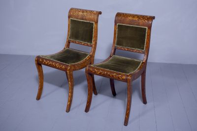 Pair of Dutch Marquetry Inlaid Walnut Side Chairs
