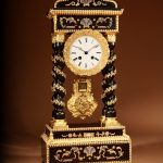 Exceptional Original Boulle Style and Gilded French Portico Clock. French mantel clock Antique Clocks