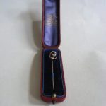 Exquisite Gold pearl & Turquoise Tie or Hat Pin c1910 Original Box Retailed Henry Pidduck & Son Chester? gold Antique Jewellery