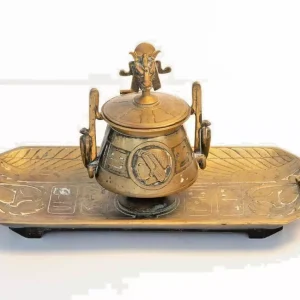 Antique Grand Tour Egyptian Revival Desk Stand and Inkwell
