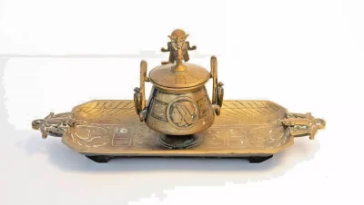 Antique Grand Tour Egyptian Revival Desk Stand and Inkwell
