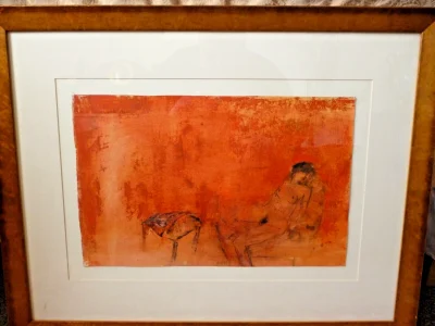 Nicole Bottet (b1942) Original French Mixed Media Painting of a Reclining Nude