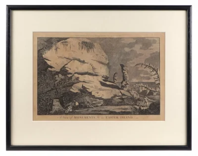 Rare Easter Island Moai Antique Print from Captain Cook's Voyage, Hodges c 1784