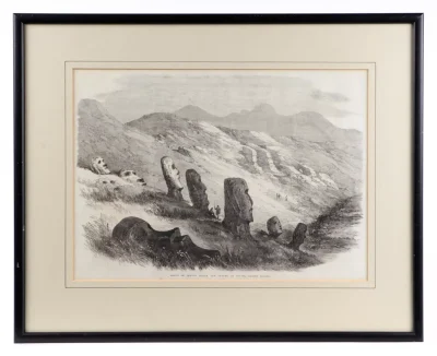 Rare Easter Island Moai Antique Print Otuiti Crater Published 1869 VGC