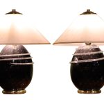 Pair of Mid 20th Century Venetian Glass Lamps with Glass Shades Antique Mirrors