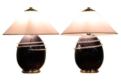 Pair of Mid 20th Century Venetian Glass Lamps with Glass Shades