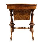 Victorian Inlaid Walnut Sewing Table with Stretcher Base – Circa 1870 Antique Tables