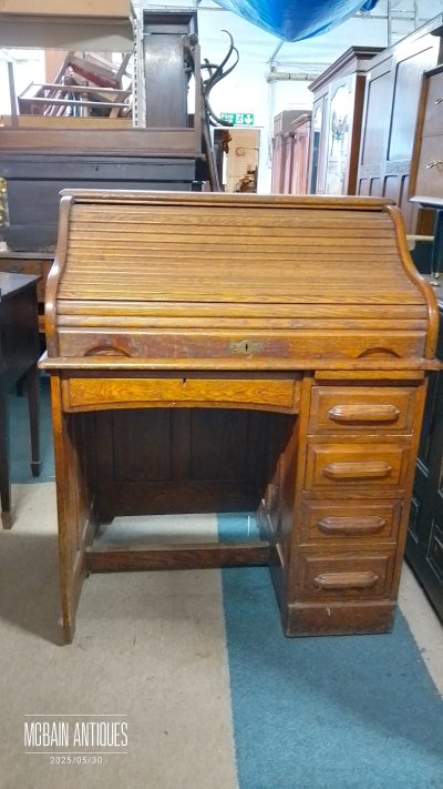 Small Edwardian Oak Roll Top Desk