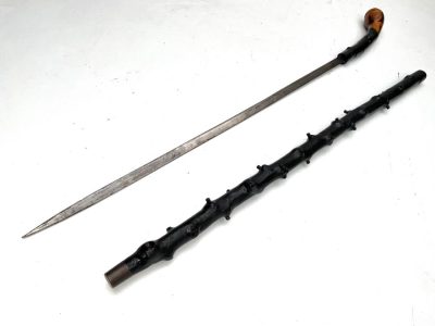 GENTLEMANS WALKING STICK SWORD STICK.  IRISH BLACKTHORN