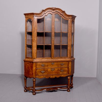 Quality, 19th Century Dutch burr walnut display case/bookcase with canted sides and a lovely colour and patina