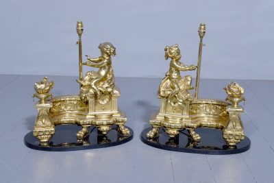 Pair of large French ormolu decorative lamps