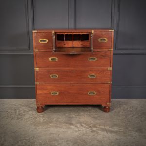 Genuine Victorian Teak Military Secretaire Chest