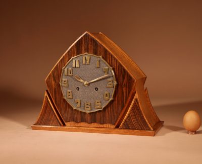 An Exceptional Very Stylish Typical Art Deco Amsterdam School Oak and Macassar Ebony/Coromandel Mantel Clock.