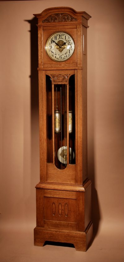 Art Nouveau / Art Deco Impressive and Beautiful Golden Oak Dutch Longcase Clock. 