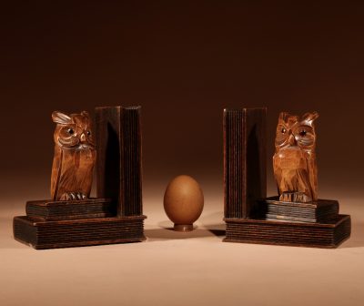 Black Forest Amusing Pair Of Owl Carved Bookends Circa 1900-20.