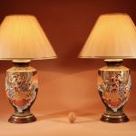Impressive Large Very Decorative Real Pair (Facing each other) Japanese Satsuma Table Lamps. Table Lamp Antique Lighting
