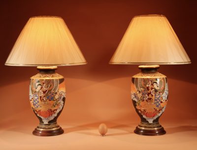 Impressive Large Very Decorative Real Pair (Facing each other) Japanese Satsuma Table Lamps.