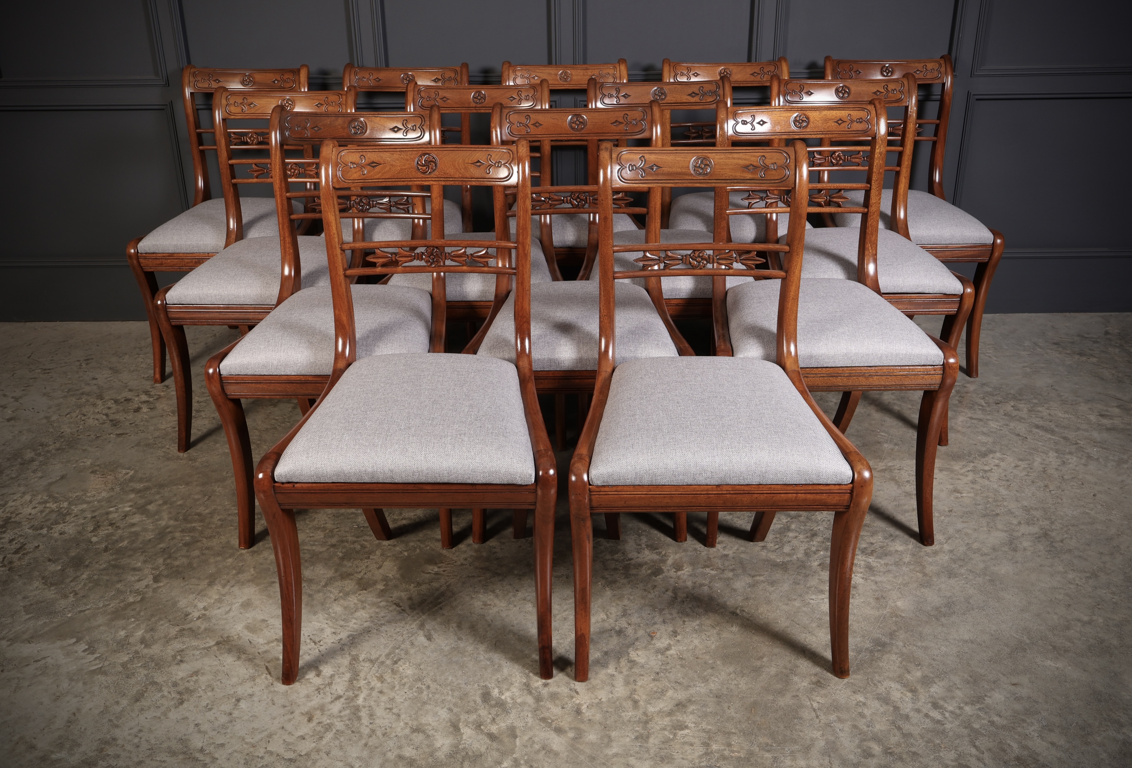 Set of 14 Regency Mahogany Bar Back Dining Chairs Antique dining chairs Antique Chairs