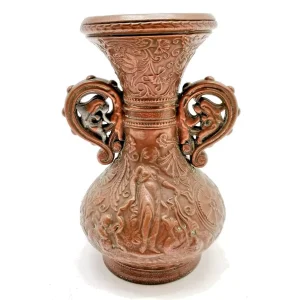 Antique Art Nouveau Copper Clad Stoneware Vase c. 1910