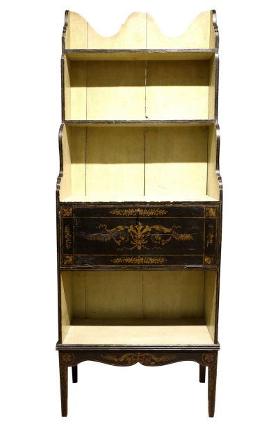 Regency Open Waterfall Bookcase – Hand-Painted Detail, Early 19th Century