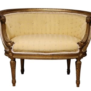 Small Giltwood Boudoir Sofa with Buttoned Curved Back, Circa 1900