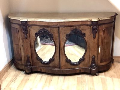 CREDENZA BURR WALNUT MARBLE TOPPED CIRCA 1850