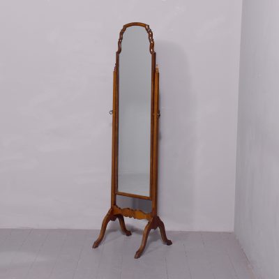 Walnut Cheval Mirror of a Queen Anne Design