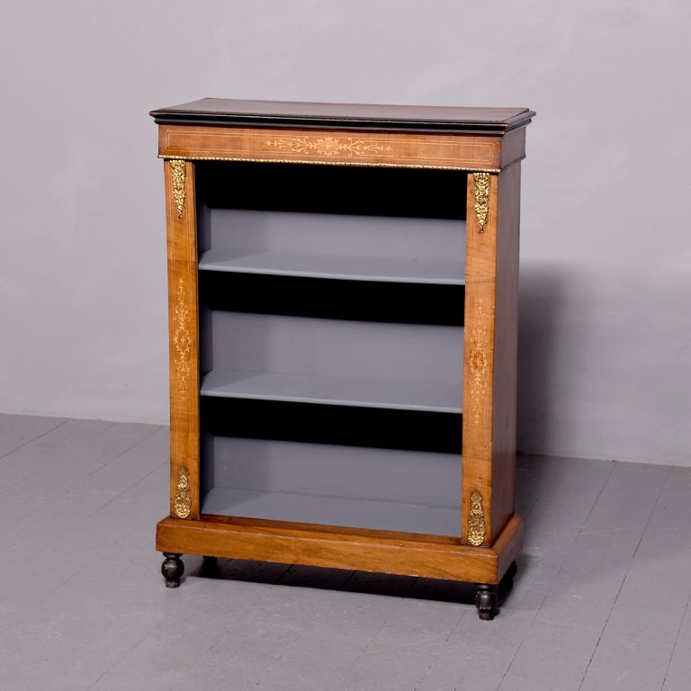 Mid – Victorian, neat sized inlaid – walnut, ormolu – mounted open bookcase Antique Beds Mid - Victorian, neat sized inlaid - walnut, ormolu - mounted open bookcase