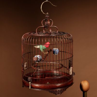 Fine Made And Carved Chinese Bamboo Bird Cage.