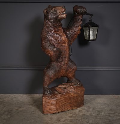 Carved Wood Black Forest Bear Lamp