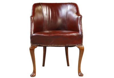 Antique Mahogany Library Chair in Burgundy Leather c.1900