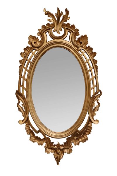 Chippendale Style Oval Giltwood Wall Mirror