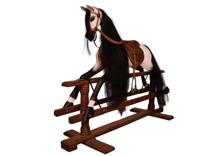 Large Mid-20th Century Dapple Grey Rocking Horse on Safety Stand