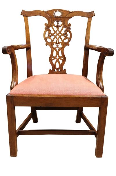 Mid-18th Century Walnut Armchair – Pierced Interlaced Splat, Scrolled Arms – c.1760