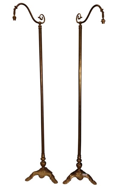Pair of Early 20th Century Brass Standard Lamps with Claw Feet
