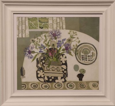 Vanessa Bowman (b.1970) – Spring Flowers and Hillside, Oil on Board, 2009
