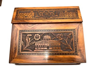 TEMPLE MOUNT CARVED OLIVE WOOD WRITING SLOPE