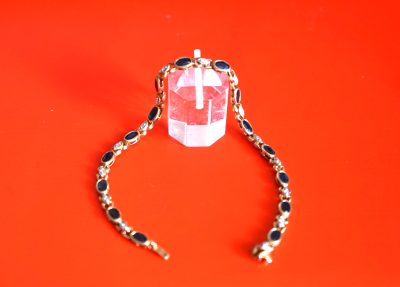 Early 9ct Gold Sapphire & Diamond Link Bracelet Boxed - FREE UK POSTAGE
