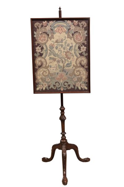 Chippendale Mahogany Pole Screen with 19th-Century Needlework Panel, circa 1770