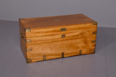 Large Victorian brass-bound solid camphorwood trunk with a renowned Hong Kong maker's (Sui Kee Chan) label and in perfect condition