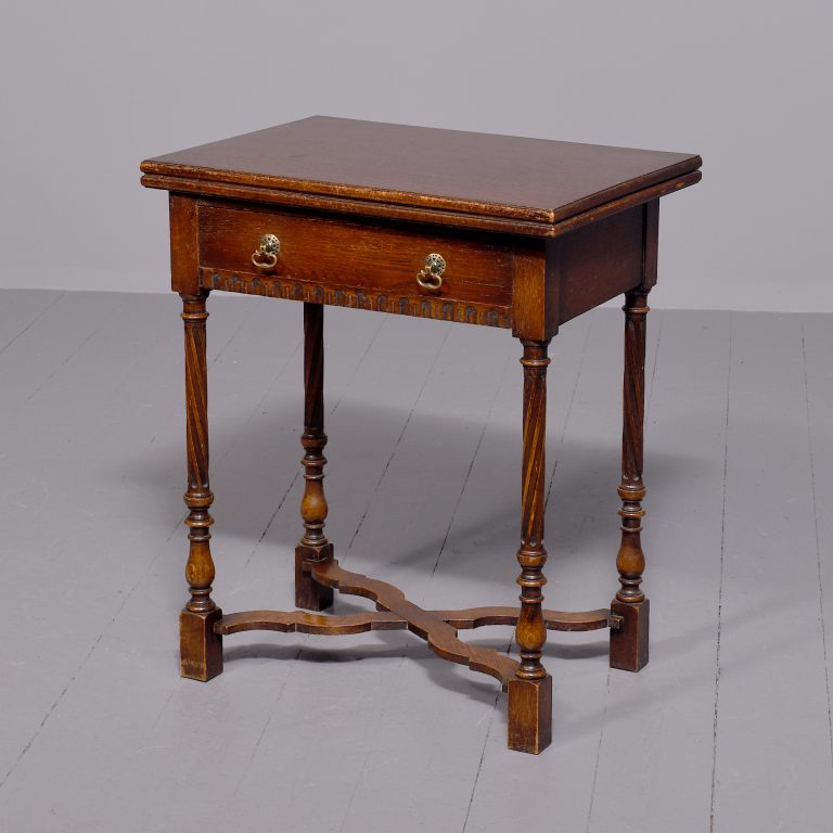 Neat-sized Jacobean-style, oak side table/fold-over games table Games Table Antique Tables Neat-sized Jacobean-style, oak side table/fold-over games table