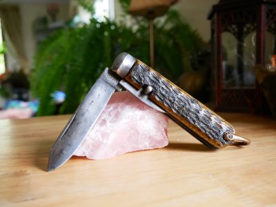 Woods and Sons WW1 era Bone Handle Pocket Knife with Blade & Tin Opener