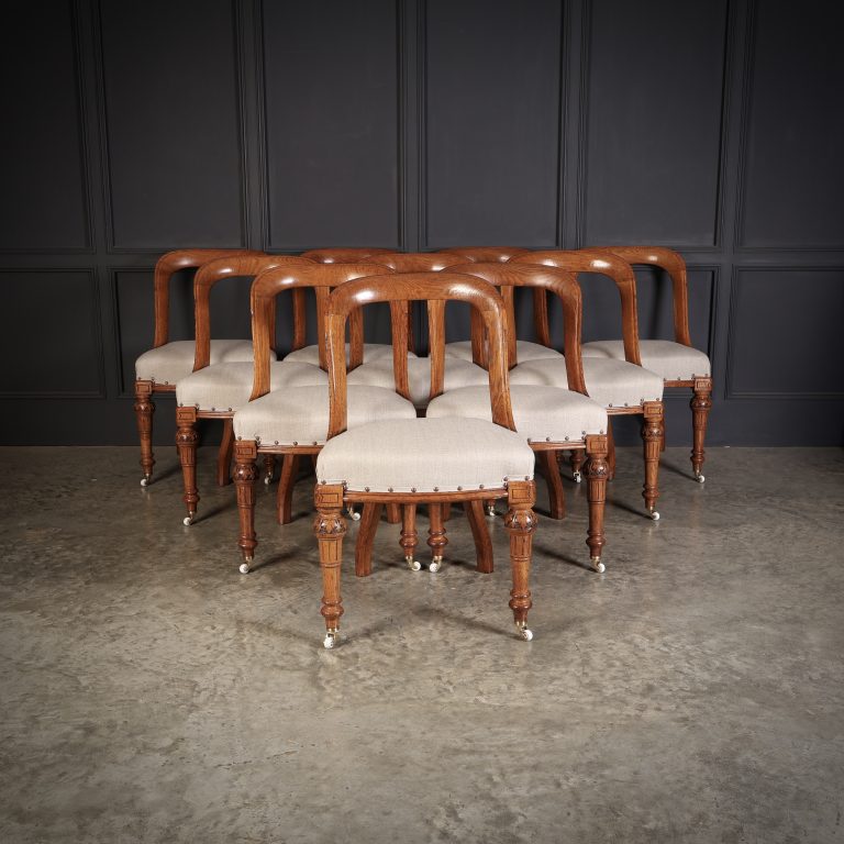 Magnificent Set of Ten Victorian Oak Dining Chairs