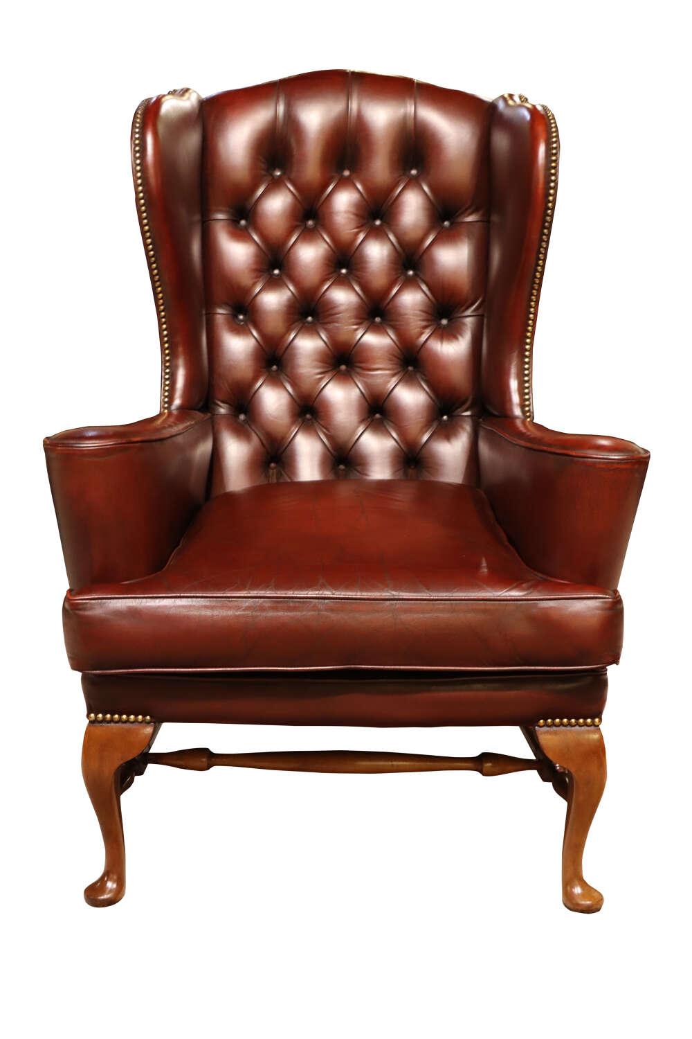 A Vintage Burgundy Leather Wingback Armchair, circa 1960s
