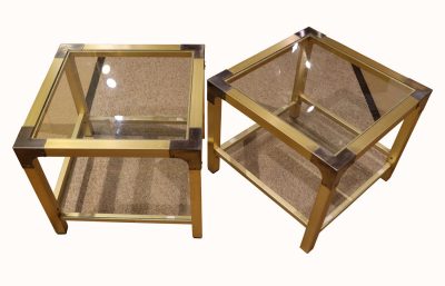 Pair of Mid-20th Century Brass and Glass Two-Tier Tables