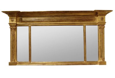 Regency Giltwood Overmantel Mirror – Triple Plate with Reeded Columns