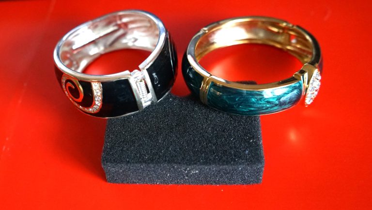 Two Enamel Black and Teal Rhinestone Bangles – Including FREE UK POSTAGE